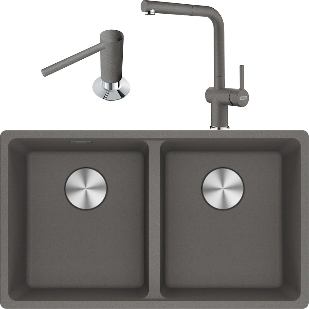 Franke Maris MRG 120-35-35 Granit Evye + Active Plus Doccia 2.0 Armatür + Sıvı Sabunluk (Stone Grey)