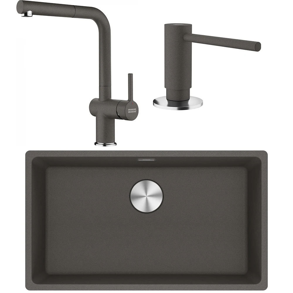 Franke Maris MRG 110-72 Granit Evye + Active Plus Doccia 2.0 Armatür + Sıvı Sabunluk (Slate Grey)