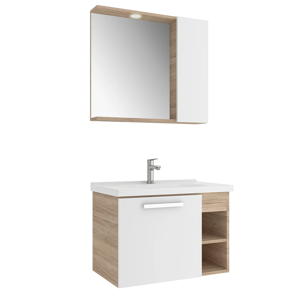 Kale Mare 80 Cm Beyaz-Meşe Banyo Dolabı Takımı