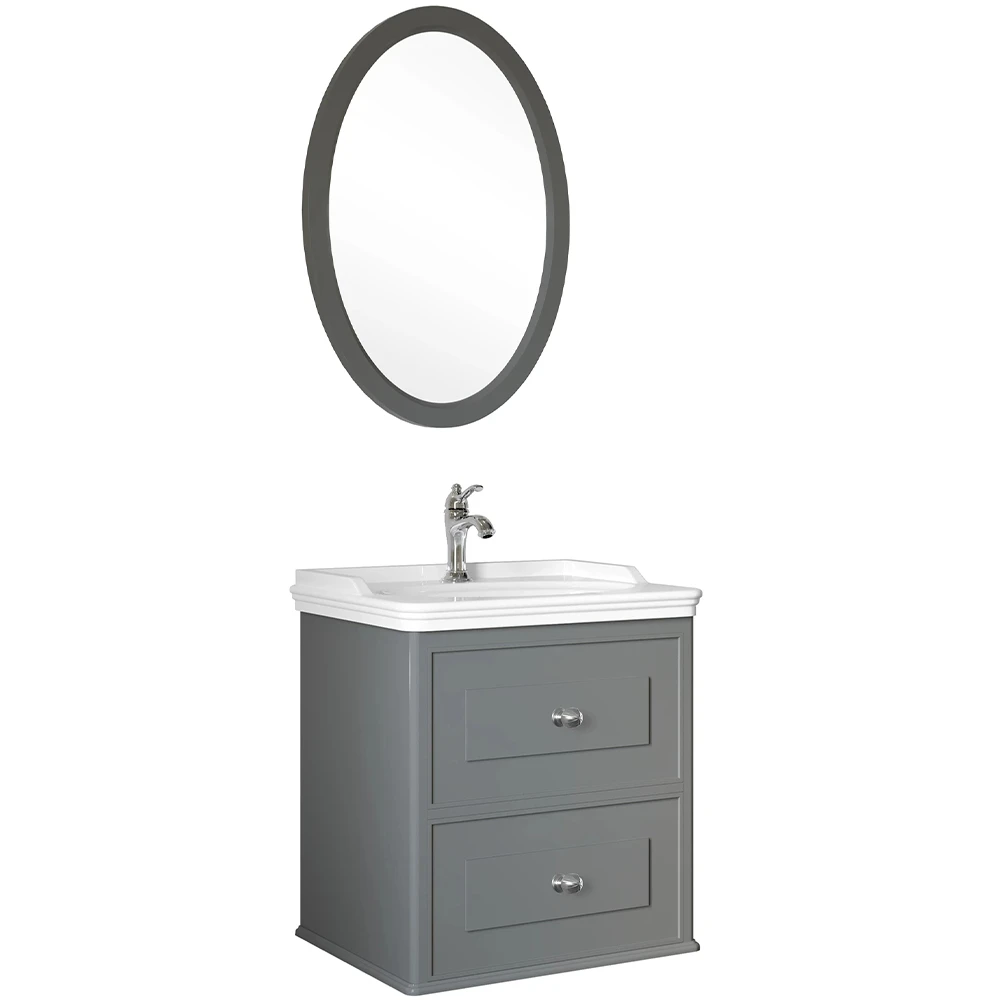 Kale Miro 65 Cm Mat Gri Banyo Dolabı Takımı