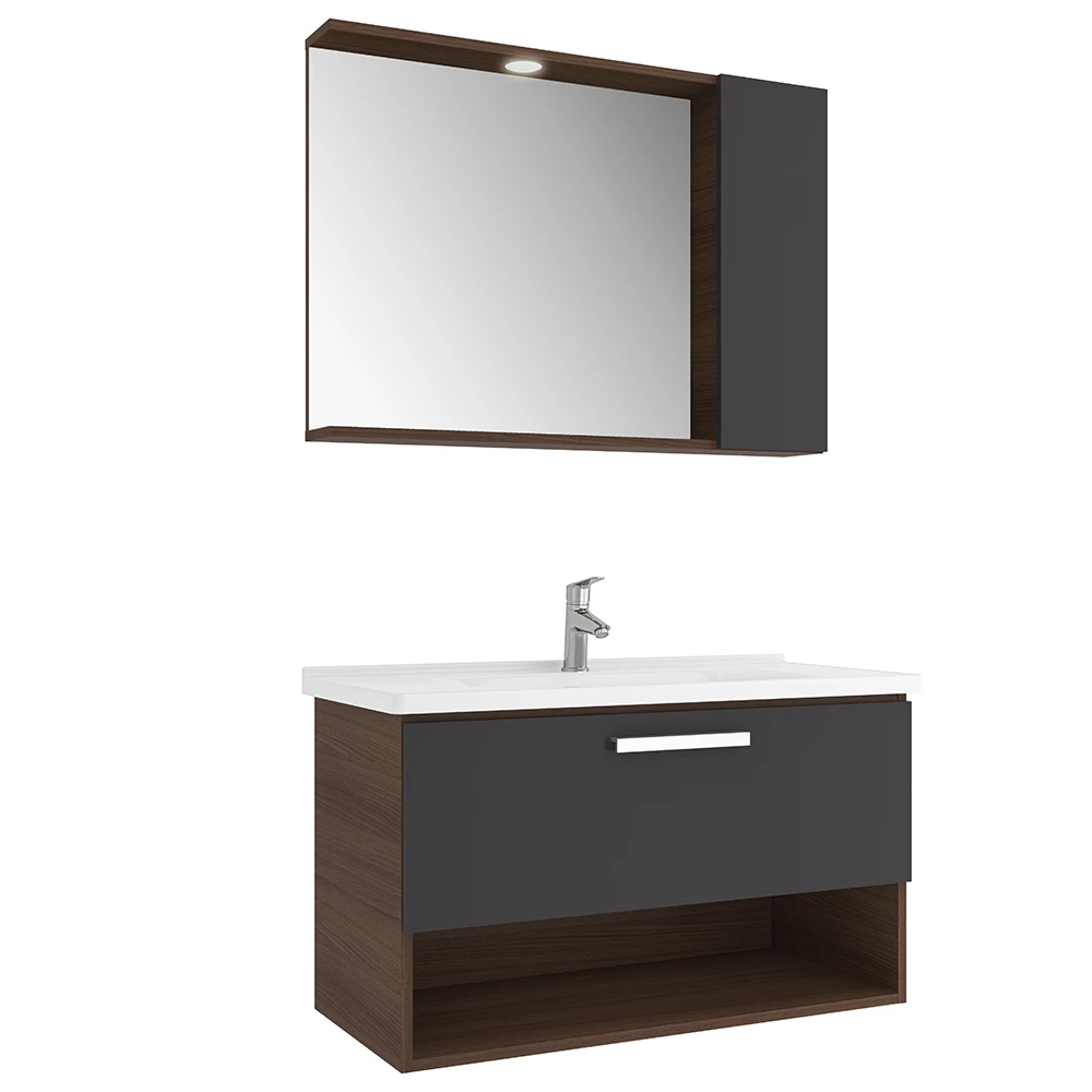 Kale Trevi 100 Cm Antrasit-Ceviz Banyo Dolabı Takımı