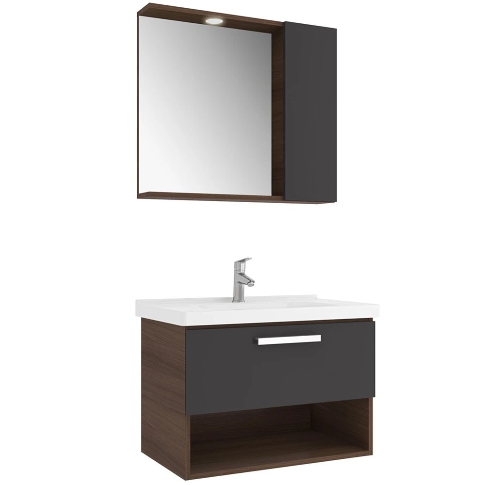 Kale Trevi 80 Cm Antrasit-Ceviz Banyo Dolabı Takımı