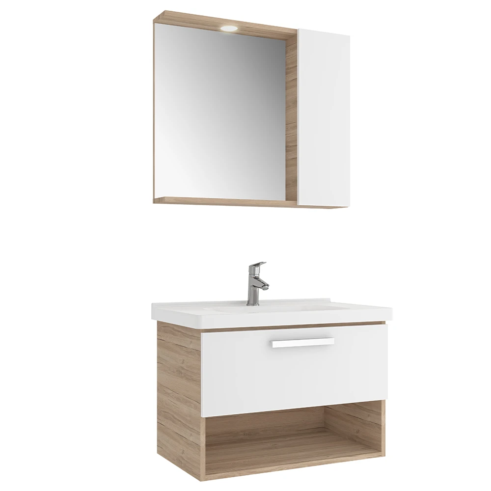 Kale Trevi 80 Cm Beyaz-Meşe Banyo Dolabı Takımı