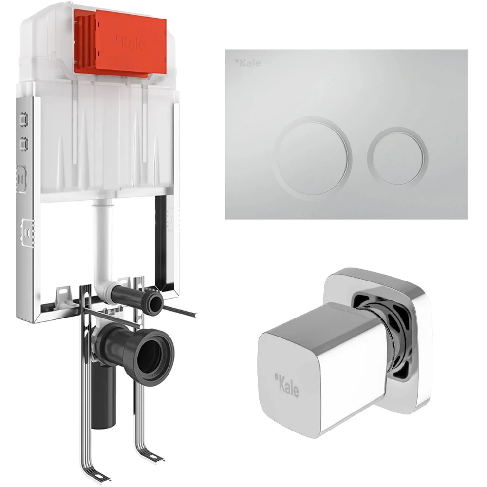 Kale Triton 3/6L Duvar İçi Gömme Rezervuar + Corro Parlak Krom Panel + V200 Ankastre Stop Valf