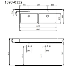 Bocchi Milano 120 Cm Mat Siyah Çİft Gözlü Tezgah Üstü Asma Lavabo