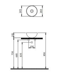 Bocchi Sottile Slim Line 26 Cm Mat Beton Yuvarlak Tezgah Üstü Lavabo