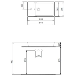 Bocchi Sottile Slim Line 60 x 38 Cm Mat Beton Batarya Banklı Tezgah Üstü Dikdörtgen Lavabo