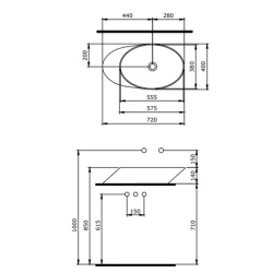 Bocchi Vessel Mat Antrasit 72 cm Yatay Çanak Lavabo