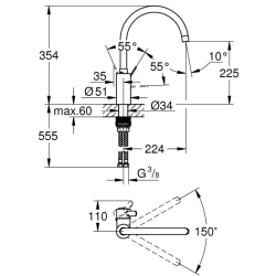 Eurosmart Eurosmart Cosmopolitan Tek Kumandalı Eviye Bataryası -3284320E