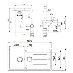 Franke Basis Bfg 651-97 1,5 Gözlü Granit Evye + Active Plus Doccia 2.0 Armatür (Slate Grey) Hemen Al