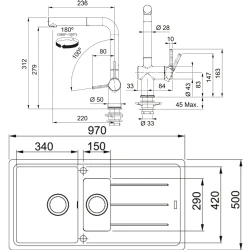 Franke Basis Bfg 651 1,5 Gözlü Granit Evye + Active Plus Doccia 2.0 Armatür Seti (Slate Grey)