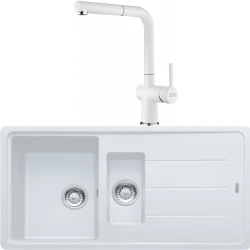 Franke Basis Bfg 651-97 1,5 Gözlü Granit Evye + Active Plus Doccia 2.0 Armatür (Bianco)