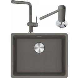Franke Maris MRG 210/110-52 Granit Evye + Active Plus Doccia Spiralli Armatür + Sıvı Sabunluk (Stone Grey) Hemen Al