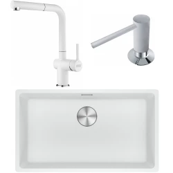 Franke Maris MRG 210/110-72 Granit Evye + Active Plus Doccia Spiralli Armatür + Sıvı Sabunluk (Bianco)