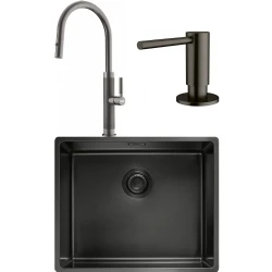 Franke Mythos Masterpiece BXM 210/110-50 Eviye + Mythos Masterpiece Spiralli Armatür + Active Sıvı Sabunluk (Antrasit)