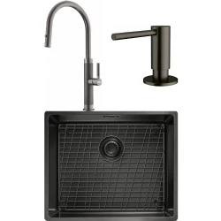 Franke Mythos Masterpiece BXM 210/110-50 Eviye + Mythos Masterpiece Spiralli Armatür + Active Sıvı Sabunluk (Antrasit)