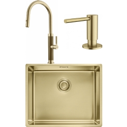 Franke Mythos Masterpiece BXM 210/110-50 Eviye + Mythos Masterpiece Spiralli Armatür + Active Sıvı Sabunluk (Altın)