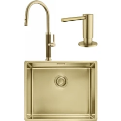 Franke Mythos Masterpiece BXM 210/110-50 Eviye + Mythos Masterpiece Spiralli Armatür + Active Sıvı Sabunluk (Altın)