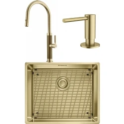 Franke Mythos Masterpiece BXM 210/110-50 Eviye + Mythos Masterpiece Spiralli Armatür + Active Sıvı Sabunluk (Altın)