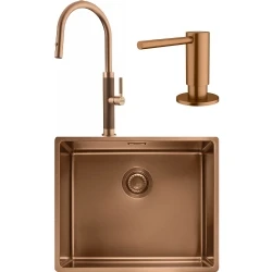 Franke Mythos Masterpiece BXM 210/110-50 Eviye + Mythos Masterpiece Spiralli Armatür + Active Sıvı Sabunluk (Bakır)