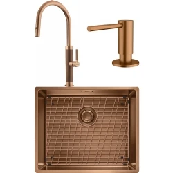 Franke Mythos Masterpiece BXM 210/110-50 Eviye + Mythos Masterpiece Spiralli Armatür + Active Sıvı Sabunluk (Bakır)