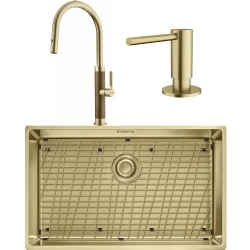 Franke Mythos Masterpiece BXM 210/110-68 Eviye + Mythos Masterpiece Spiralli Armatür + Active Sıvı Sabunluk (Altın)