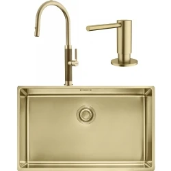 Franke Mythos Masterpiece BXM 210/110-68 Eviye + Mythos Masterpiece Spiralli Armatür + Active Sıvı Sabunluk (Altın)