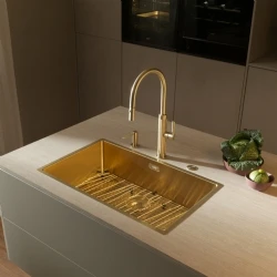 Franke Mythos Masterpiece BXM 210/110-68 Eviye + Mythos Masterpiece Spiralli Armatür + Active Sıvı Sabunluk (Altın)