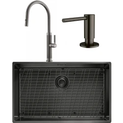 Franke Mythos Masterpiece BXM 210/110-68 Eviye + Mythos Masterpiece Spiralli Armatür + Active Sıvı Sabunluk (Antrasit)