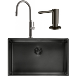 Franke Mythos Masterpiece BXM 210/110-68 Eviye + Mythos Masterpiece Spiralli Armatür + Active Sıvı Sabunluk (Antrasit)