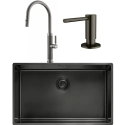 Franke Mythos Masterpiece BXM 210/110-68 Eviye + Mythos Masterpiece Spiralli Armatür + Active Sıvı Sabunluk (Antrasit)