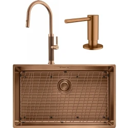 Franke Mythos Masterpiece BXM 210/110-68 Eviye + Mythos Masterpiece Spiralli Armatür + Active Sıvı Sabunluk (Bakır)