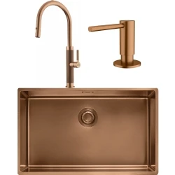 Franke Mythos Masterpiece BXM 210/110-68 Eviye + Mythos Masterpiece Spiralli Armatür + Active Sıvı Sabunluk (Bakır)