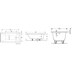 Geberit Supero 150x70 Ayaklı Dikdörtgen Küvet - 554.100.01.1