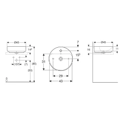 Geberit VariForm 45 Cm  Batarya Banklı Yuvarlak Çanak Lavabo - 500.769.01.2