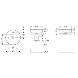 Geberit VariForm 45 Cm  Batarya Banklı Yuvarlak Çanak Lavabo - 500.770.01.2