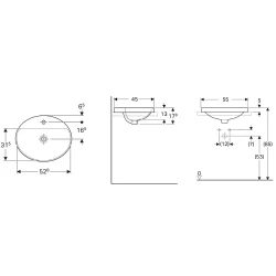 Geberit VariForm 55x45 Cm Oval Tezgah Üstü Lavabo - 500.722.01.2