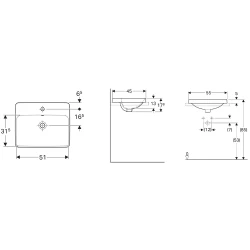Geberit VariForm 55x45 Cm Dikdörtgen Tezgah Üstü Lavabo - 500.740.01.2