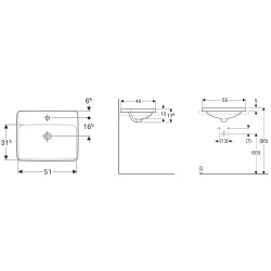 Geberit VariForm 55x45 Cm Dikdörtgen Tezgah Üstü Lavabo - 500.742.01.2