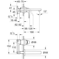 Grohe BauCurve İki Delikli Ankastre Lavabo Bataryası - 20288000