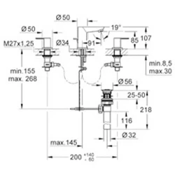 Grohe BauEdge 3 Delikli Lavabo Bataryası - 20197000