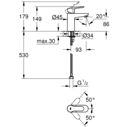 Grohe BauEdge Tek Kumandalı Lavabo Bataryası - 32858000