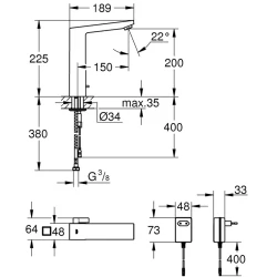 Grohe Eurocube E Çift Su Girişli Ayarlanabilir Sıcaklık Sınırlayıcısı Fotoselli Lavabo Bataryası - 36441000 Hemen Al