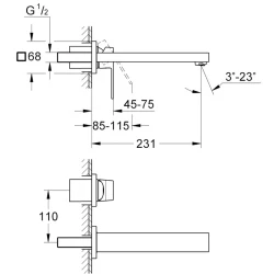 Grohe Eurocube İki Delikli Ankastre Lavabo Bataryası - 23447000