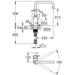 Grohe Eurodisc Cosmopolitan Tek Kumandalı Eviye Bataryası - 32259003