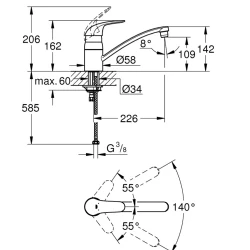 Grohe Euroeco Tek Kumandalı Eviye Bataryası - 32750000