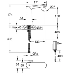 Grohe Eurosmart Cosmopolitan E Çift Su Girişli, Ayarlanabilir Sıcaklık Sınırlayıcısı Fotoselli Lavabo Bataryası - 36421001