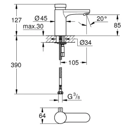 Grohe Eurosmart Cosmopolitan T Çift Su Girişli Sıcaklık Sınırlayıcılı Zaman Ayarlı Lavabo Bataryası - 36317000