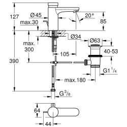 Grohe Eurosmart Cosmopolitan T Çift Su Girişli Sıcaklık Sınırlayıcılın Zaman Ayarlı Lavabo Bataryası - 36318000