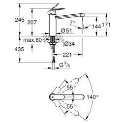 Grohe Eurosmart Cosmopolitan Tek Kumandalı Eviye Bataryası - 30193000